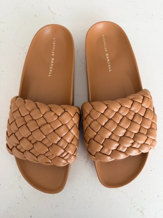 Loeffler Randall Shoes - Loeffler Randall Sonnie Tan Woven Leather Slides Size 8